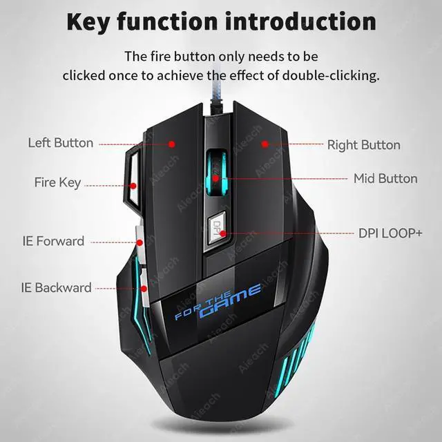 Alt view image 2 of 5 - Gaming Esports Mouse 3200 DPI 7 Keys Game Mouse RGB Light Ergonomic Wired Game Mouse For Computer PC Laptop Accessories Mice(Black)