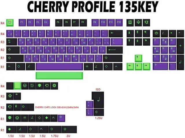 Alt view image 4 of 6 - PBT Keycaps 135 Keys Cherry Profile DYE SUB EVA Purple Keycap For Mechanical Keyboard Japanese Russian Korean English(Japanese)