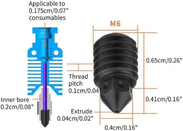 Alt view image 6 of 6 - 3D Printing Hotend  300°C Hardened Steel Nozzle End3 For Ender3/V-2/CR10(for KIT 1)