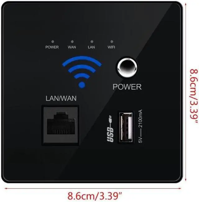 Alt view image 6 of 6 - 300M Transmission Rate Wireless WIFI Wall Embedded Router USB Charging Socket WiFi Repeater for Home Use Dropship(Upgraded version)
(Black)