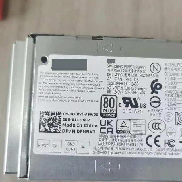 Alt view image 6 of 6 - PSU For Optiplex 3000 5000 3900 7000MT Vostro 3710 3910 T3660 240W Power Supply 0KK2Y8 0865N6 0FHRVJ 0H0GX2 8+4+4P