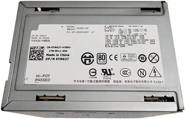 Main image of KHKO 525W for PowerEdge T3400 T410 Workstation Power Supply Switch Power N525E-00 NPS-525AB A YY922 M331J 0YY922 0M331J