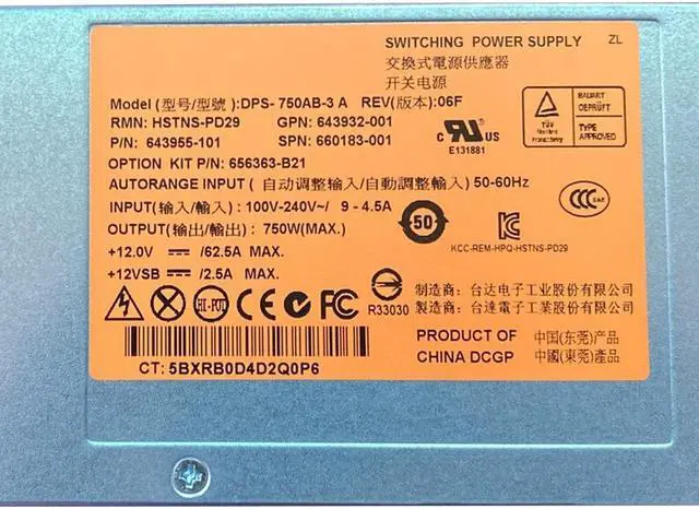 Alt view image 2 of 3 - for DL380G8 Server 750W Switching Power Supply Module 12V DPS-750AB-3A HSTNS-PD29 643932-001 643955-101 660183-001