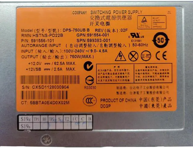 Alt view image 2 of 2 - 750W Hot-Plug Power Supply HSTNS-PL22B 591554-101 591556-201 599383-001 PSU For 360 380 G7 DPS-750UB B