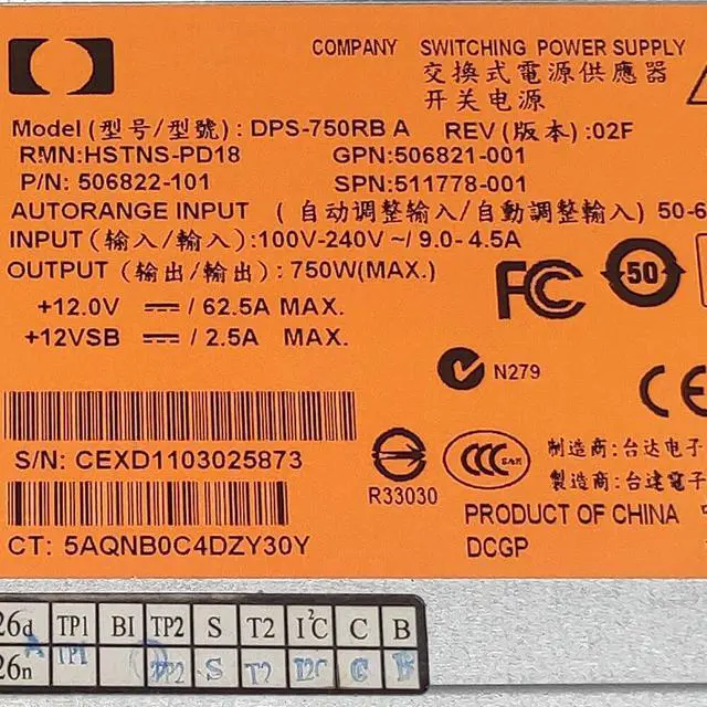 Alt view image 4 of 5 - 750W for DL360 DL380 G6 G7 PSU Server Power Adapter Mining PSU DPS-750RB A HSTNS-PD18 506821-001 506822-101 511778-001