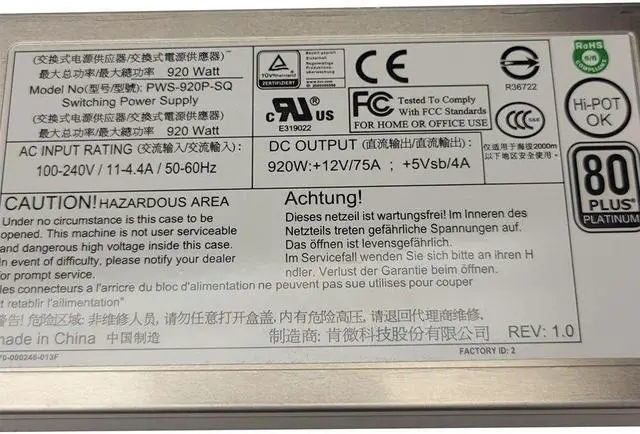 Alt view image 2 of 2 - 800W PWS-920P-SQ PWS-801-1R Server Switching Power Supply Redundant Power Supply Module 80 Plus Platinum 800W