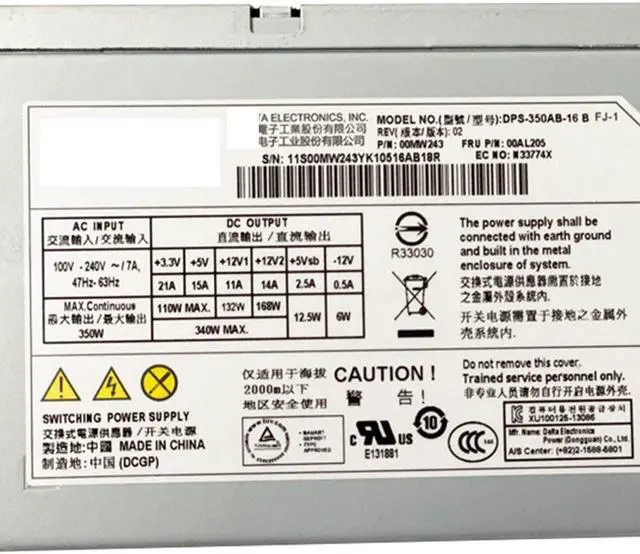 Alt view image 2 of 2 - 350W Power Supply 100-240V 350W 47-63 Hz 7A for X3100 M4 M5 Server Switching Power Supply 00AL205 DPS-350AB-16 B