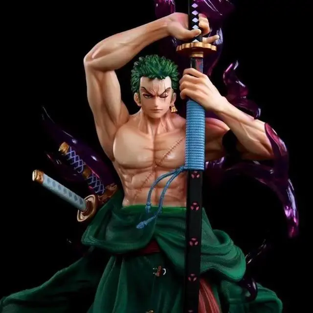 Alt view image 3 of 6 - Anime One Piece Roronoa Zoro GK Warm Blood Luminous PVC Action Figure Collectible Model Doll Toy 44cm
