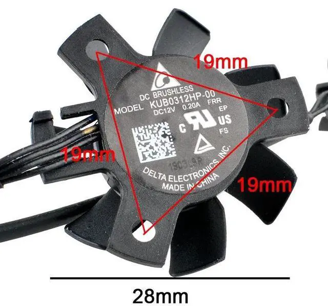Alt view image 6 of 6 - KUB0312HP-00 Micro Axial Flow Fan Cooling Fan for R6EE Motherboard 28mm Diameter 19mm Hole Distance DC12V 0.20A 4-Pin