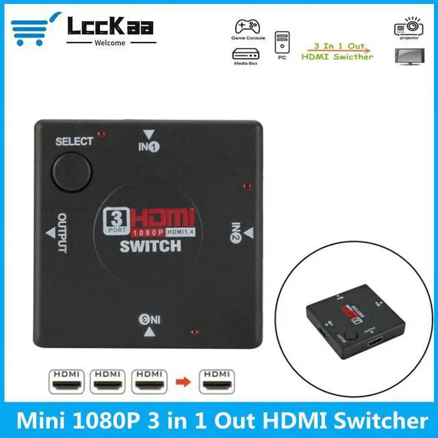 Main image of HDMI Switch 3 input 1 Output Mini 3 Port Female to Female HDMI Switcher Splitter Box Selector for HDTV 1080P VIdeo Switcher