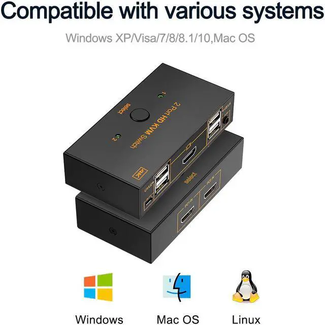 Alt view image 2 of 6 - KARTOMAN KVM switch USB 2.0 HDMI-compatible 4K Splitter Printer Mouse Keyboard Share Switcher Box Computer Controller Adapter
