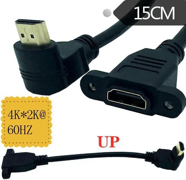 Alt view image 3 of 4 - 15CM 4K*2k Cable 60Hz HDTV 2.0V  Right Left Up Down angle male to female panel mount with screws HD extension cable