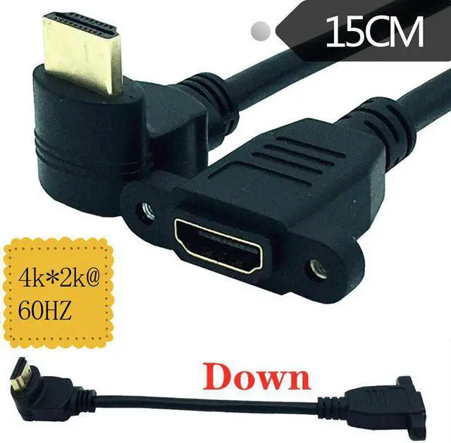 Alt view image 4 of 4 - 15CM 4K*2k Cable 60Hz HDTV 2.0V  Right Left Up Down angle male to female panel mount with screws HD extension cable