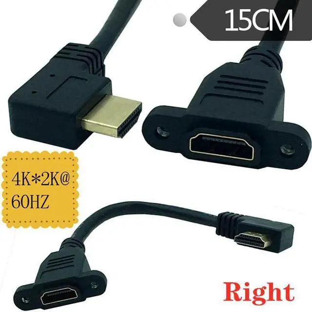 Alt view image 2 of 4 - 15CM 4K*2k Cable 60Hz HDTV 2.0V  Right Left Up Down angle male to female panel mount with screws HD extension cable
