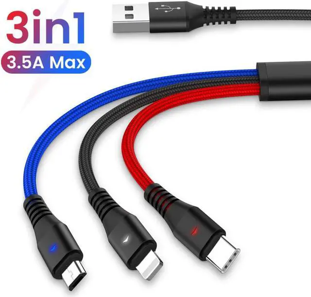 Alt view image 2 of 6 - 3in1 LED USB Charging Cable for iPhone 13 12 11 Pro 3in1 2in1 Micro USB Type C 8Pin Charger Cable for Huawei Xiaomi POCO X3 M3 Line length:1.2m Color:cream-coloured (Mix Color)