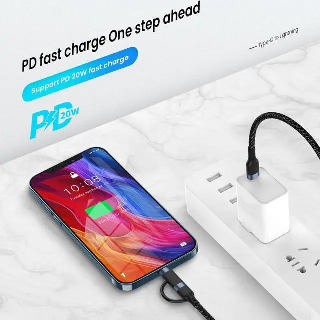 Alt view image 5 of 6 - 2in1 60W/20W PD USB Type C Cable for iPhone 13 12 11 Pro XS XR Fast Charging Charger for MacBook Type C USB C Data Wire Cord 1m