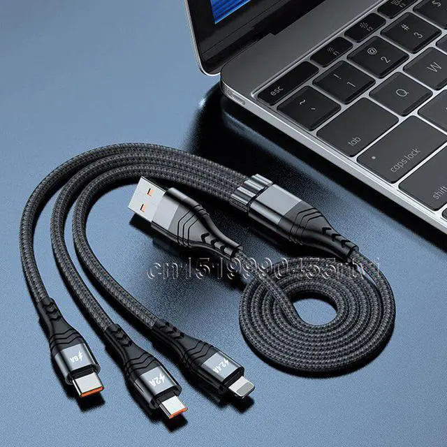 Alt view image 6 of 6 - 3in1 USB Cable 6A Fast Charging for Huawei Mate 40 Pro Quick Charge Micro USB Type C 3 in 1 2 in 1 USB Cable for iPhone 13 12 11 2M(Grey)