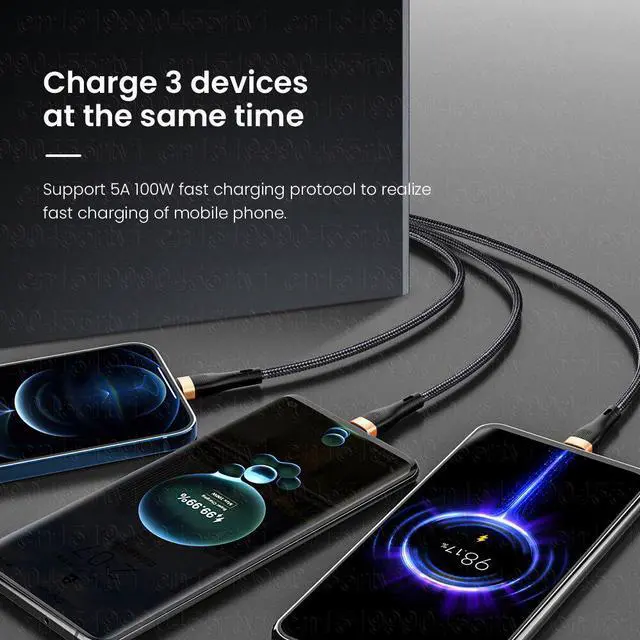 Alt view image 5 of 6 - 3 in 1 PD USB C Cable for iPhone 14 13 12 QC4.0/3.0 100W 5A Fast Charging Micro USB Type C Cable for Macbook Pro Samsung Xiaomi 1.5M (Green 3in1)