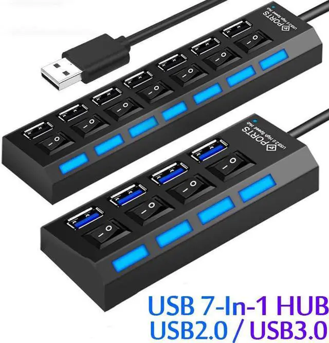 Main image of USB 2.0 Hub USB Hub 2.0 Multi USB Splitter Hub Use Power Adapter 4/7 Port Multiple Expander USB 3.0 Hub with Switch 30CM Cable Color:Blue sky(As the picture show)