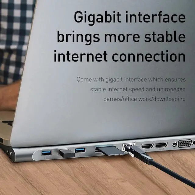 Alt view image 4 of 6 - Baseus USB Type C HUB to 3.0 USB HDMI-compatible RJ45 USB HUB for MacBook Pro USB Splitter Multi 11 Ports Type C HUB USB-C HUB Color: Brown (10 in 1 USB C HUB)