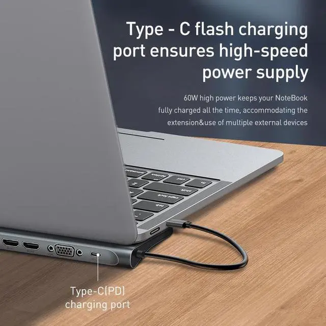 Alt view image 6 of 6 - Baseus USB Type C HUB to 3.0 USB HDMI-compatible RJ45 USB HUB for MacBook Pro USB Splitter Multi 11 Ports Type C HUB USB-C HUB Color: Brown (10 in 1 USB C HUB)