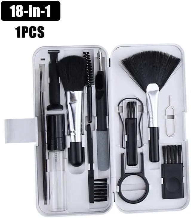 Main image of 18-in-1 Cleaner Kit Computer Keyboard Brush Screen Cleaning Tool Set Earphone Clean Brush Keycap Puller Set Phone Holder(1PCS 18-1 Black)