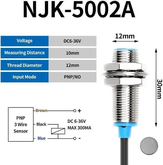Main image of Hall Sensor Proximity Switch M12 NPN DC 3-Wires Normally Open 200mA DC 2 wire PNP NO NC SJM12-10D1(NJK-5002A)