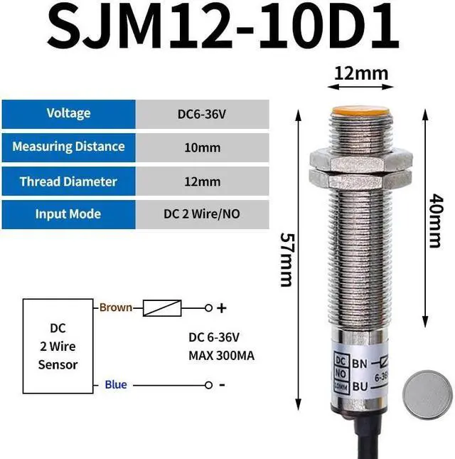 Main image of Hall Sensor Proximity Switch M12 NPN DC 3-Wires Normally Open 200mA DC 2 wire PNP NO NC SJM12-10D1(SJM12-10D1 Metal)