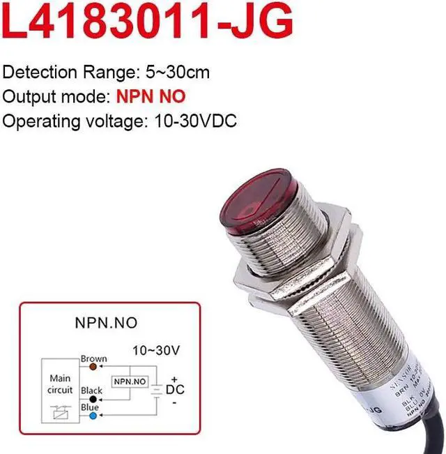 Main image of M18 Metal Photoelectric laser beam Sensor switch Infrared Obstacle Avoidance 5-30cm Detection Range Adjustable NPN PNP NO(L4183011-JG NPN NO)