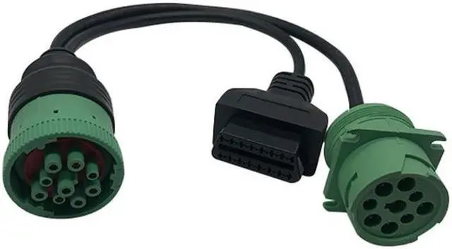 Main image of J1939 9-pin green male connector waterproof plug female docking to OBD2 16-pin female connector wire(J1939 CABLE 1PCS)