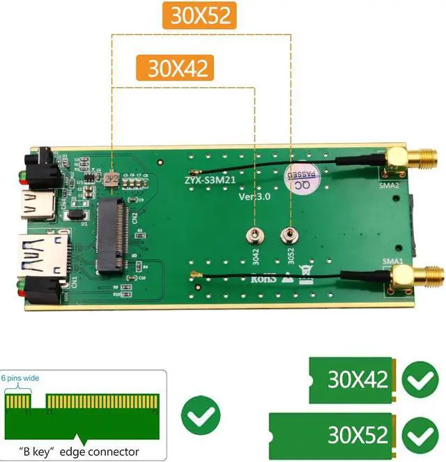 Alt view image 5 of 6 - USB Wifi Adapter Wifi Dongle NGFF M.2 Key B to USB 3.0 Adapter + SIM Card Slot Wifi Antenna Additional Power for 3G/4G/5G Module