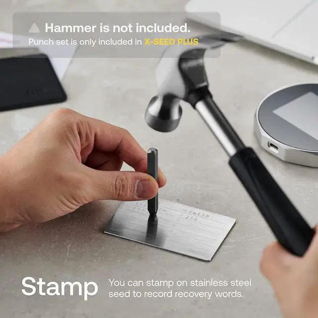 Alt view image 2 of 7 - SecuX - XSEED PLUS - Secure Bitcoin Wallet Crypto Seed Storage Metal Plates (Steel Punch Set Included; Stainless Steel and Aluminum Seed) - Compatible with SecuX, Ledger, Trezor Hardware Wallets