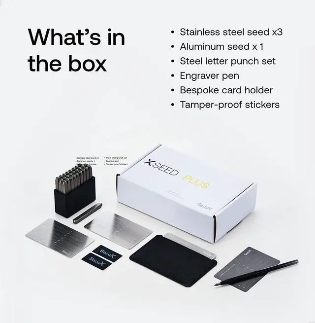 Alt view image 3 of 7 - SecuX - XSEED PLUS - Secure Bitcoin Wallet Crypto Seed Storage Metal Plates (Steel Punch Set Included; Stainless Steel and Aluminum Seed) - Compatible with SecuX, Ledger, Trezor Hardware Wallets