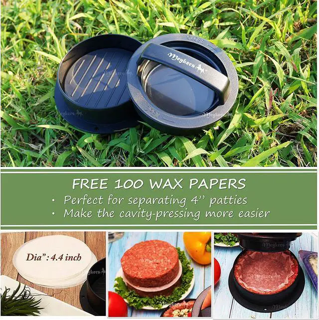 Alt view image 6 of 6 - Meykers Stuffed Burger Press with 100 Wax Papers - Hamburger Press Patty Maker Burger Stuffer Mold 3 in 1 for Making Slider or Quarter Lb or 1/3 Pound Cheeseburger - Best BBQ Grill Griddle Gift Idea