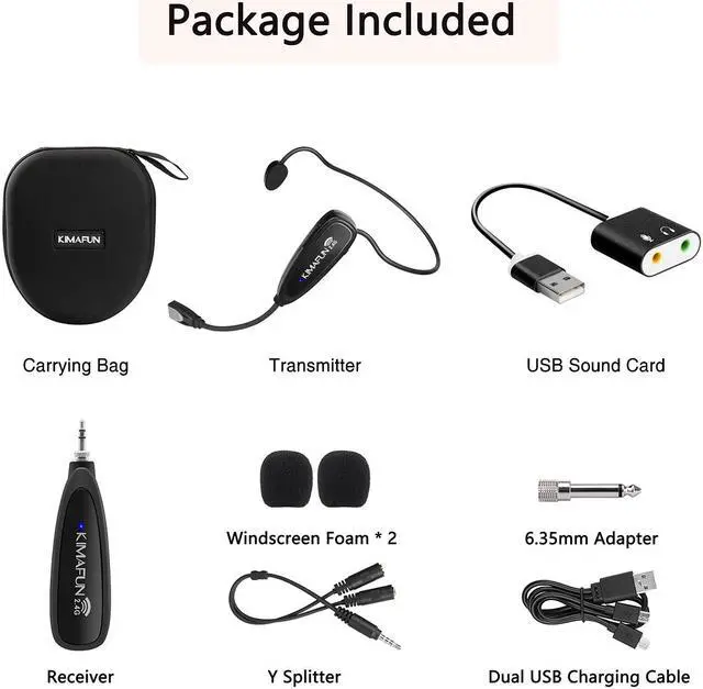 Alt view image 7 of 7 - Fitness Wireless Microphone, KIMAFUN 2.4G Wireless Waterproof Headset Microphone with Transmitter and 3.5mm Receiver, For Fitness Instructor, Spinning, Yoga, Smartphone, Speaker, G100-1