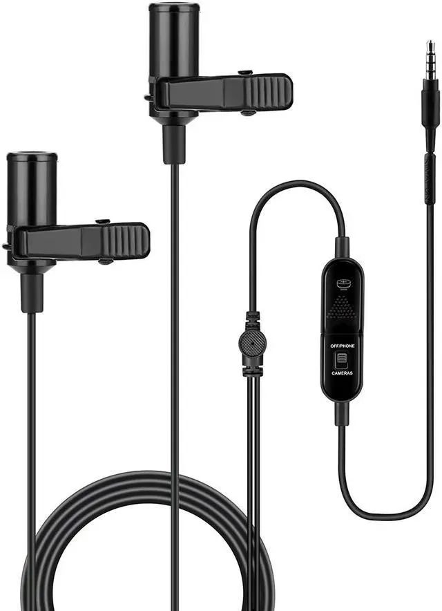 Main image of Lavalier Lapel Microphone, KIMAFUN 3.5mm Clip-on Omnidirectional Condenser Microphone for Smartphone, Canon/Nikon Camera, Camcorder, iPhone, Android, Laptop, PC, Recording, YouTube, 4020-Dual