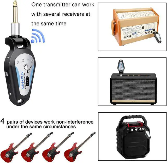 Alt view image 3 of 7 - Wireless Guitar System, KIMAFUN 2.4GHz Wireless Rechargeable Digital Guitar Transmitter and Receiver for Electric Guitar, Bass, Violin, Electronic Drums, G207