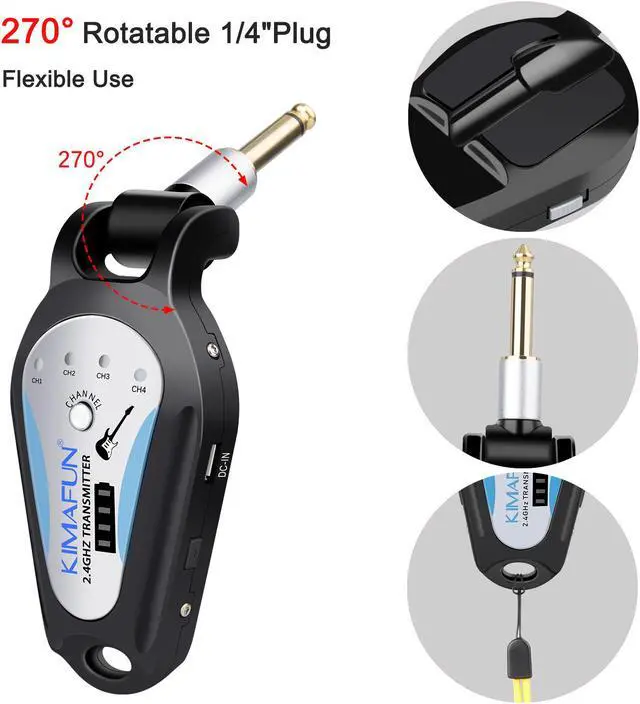 Alt view image 4 of 7 - Wireless Guitar System, KIMAFUN 2.4GHz Wireless Rechargeable Digital Guitar Transmitter and Receiver for Electric Guitar, Bass, Violin, Electronic Drums, G207