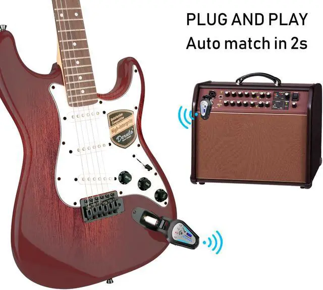 Alt view image 6 of 7 - Wireless Guitar System, KIMAFUN 2.4GHz Wireless Rechargeable Digital Guitar Transmitter and Receiver for Electric Guitar, Bass, Violin, Electronic Drums, G207