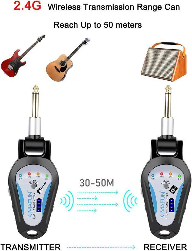 Alt view image 5 of 7 - Wireless Guitar System, KIMAFUN 2.4GHz Wireless Rechargeable Digital Guitar Transmitter and Receiver for Electric Guitar, Bass, Violin, Electronic Drums, G207