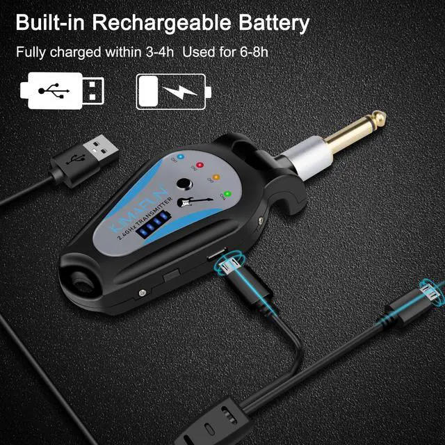 Alt view image 7 of 7 - Wireless Guitar System, KIMAFUN 2.4GHz Wireless Rechargeable Digital Guitar Transmitter and Receiver for Electric Guitar, Bass, Violin, Electronic Drums, G207