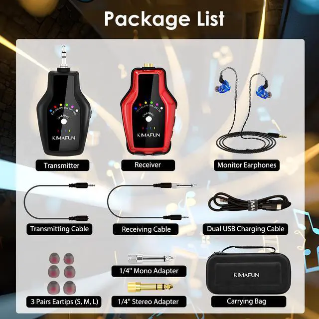 Alt view image 7 of 7 - KIMAFUN 2.4G Wireless Monitor System with Transmitter Beltpack Receiver In-Ear Audio Monitor for Stage Performance, Band Rehearsal, Guitar Amplifier, Bass Amp, Speakers, Camera Record, Live Broadcast