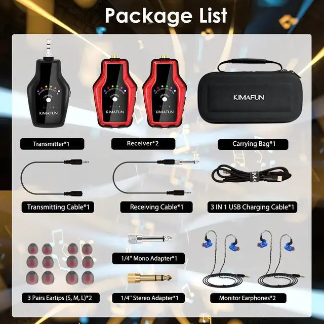 Alt view image 7 of 7 - KIMAFUN 2.4G Wireless in-Ear Monitor System IEM System Transmitter Beltpack Receiver for Stage Performance, Band Rehearsal, Guitar Amplifier, Bass Amp, Speakers, Camera Record, Live Broadcast