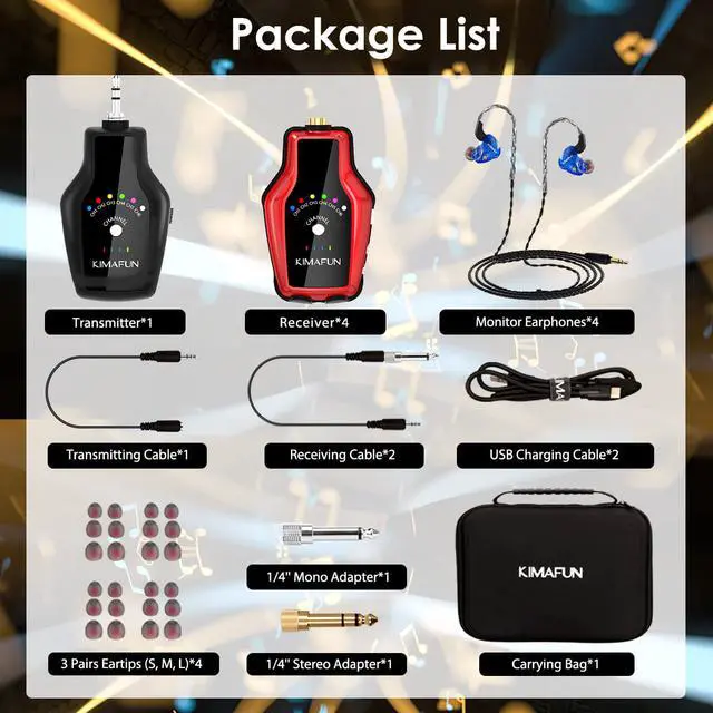 Alt view image 7 of 7 - KIMAFUN 2.4G Wireless in-Ear Monitor System IEM System Transmitter Beltpack Receiver for Stage Performance, Band Rehearsal, Guitar Amplifier, Bass Amp, Speakers, Camera Record, Live Broadcast
