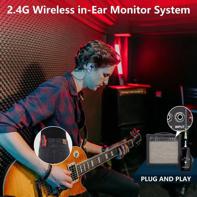 Alt view image 2 of 7 - One Receiver, Need Transmitter to Work, KIMAFUN 2.4G Wireless in-Ear Monitor System IEM System Beltpack Receiver for Stage Performance, Band Rehearsal, Bass Guitar Amp, Speakers, Live Broadcast