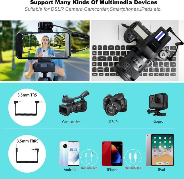 Alt view image 5 of 7 - KIMAFUN Wireless Microphone System, Compact Wireless Transmitter and Receiver for Camera, Smartphone, iPhone, Android Phone, Vlog, TikTok YouTube Facebook Live Stream, Interview, Recording, KM-G50-1