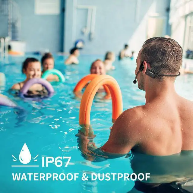 Alt view image 2 of 7 - KIMAFUN 2.4G Fitness Headset Wireless Microphone, IP67 Waterproof Sweatproof Microphone for Water Aerobics, Swimming Coach, Fitness Instructor, Yoga, Spinning, Training, Teaching, Speakers, GWP91