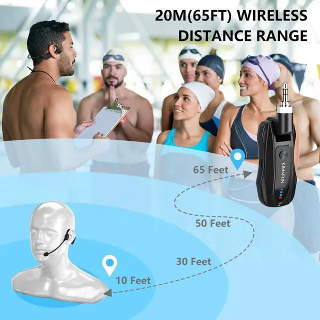 Alt view image 6 of 7 - KIMAFUN 2.4G Fitness Headset Wireless Microphone, IP67 Waterproof Sweatproof Microphone for Water Aerobics, Swimming Coach, Fitness Instructor, Yoga, Spinning, Training, Teaching, Speakers, GWP91