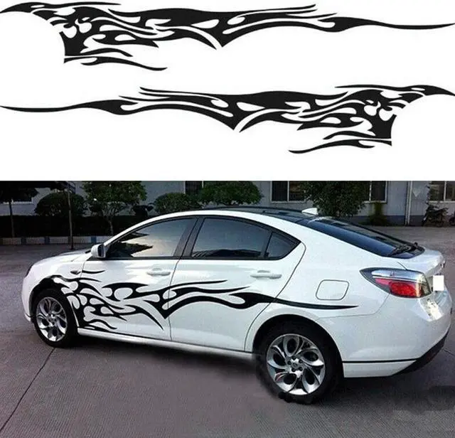 Main image of 2X Black Fire Car Side Body Side Door Fender Vinyl Decal Sticker Trim Universal