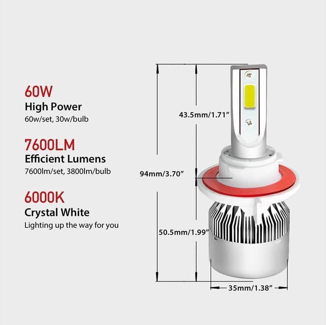 Alt view image 6 of 7 - H13 6000K LED Headlight High Low Beam Bulbs For 2006-12 Dodge Ram 1500 2500 3500